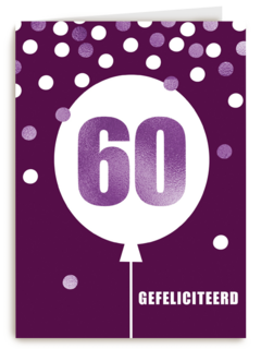 Verjaardagskaart leeftijden 60 lila ballon