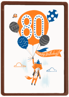 een vos met ballon om 80 jaar te vieren