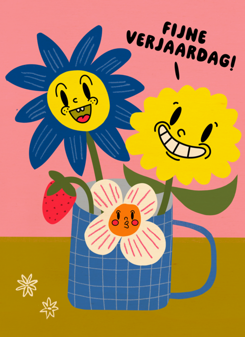 Fijne verjaardag bloemen mok