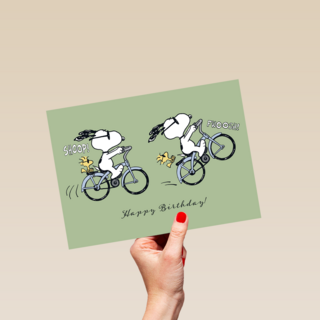 Snoopy verjaardagskaart fiets