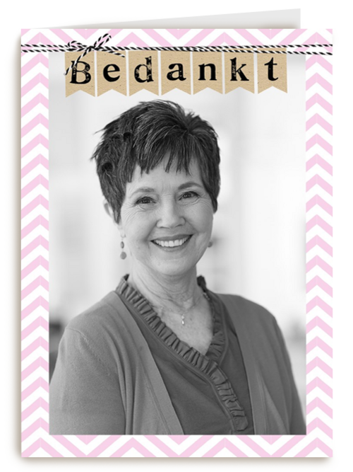 fotokaart bedankt roze rand met streep