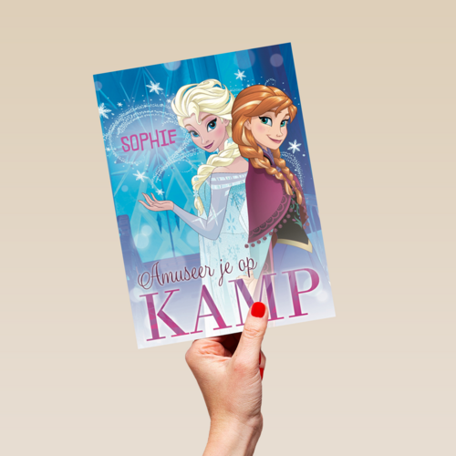 op kamp kaart met de mooie anna en elsa