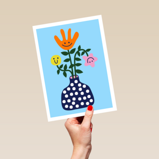 Zomaar kaartje vaas met bloemen smileys