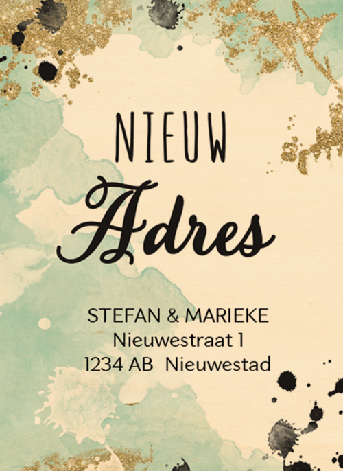 Houten Kaart Verhuisbericht | Houten Kaart Hallmark | Verhuisbericht | Watercolor Nieuw Adres
