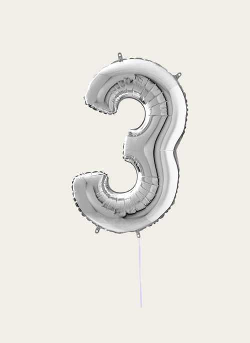 Hallmark Cijferballon 3 Jaar Zilver XL |  Cadeau Ballonnen |