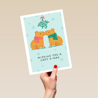 Kerstkaart capybara mistletoe