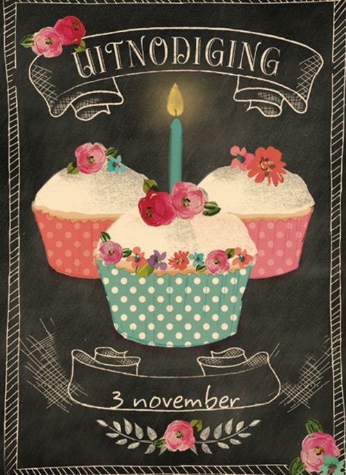 Houten Kaart Verjaardagsfeest Feest | Uitnodiging Cupcake