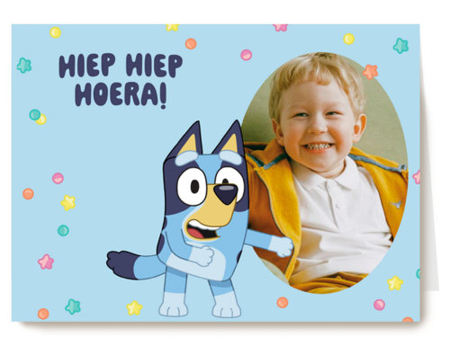 Bluey Hiep Hiep Hoera Fotokaart