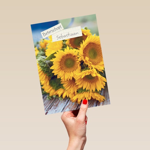 beterschapskaart met zonnebloemen