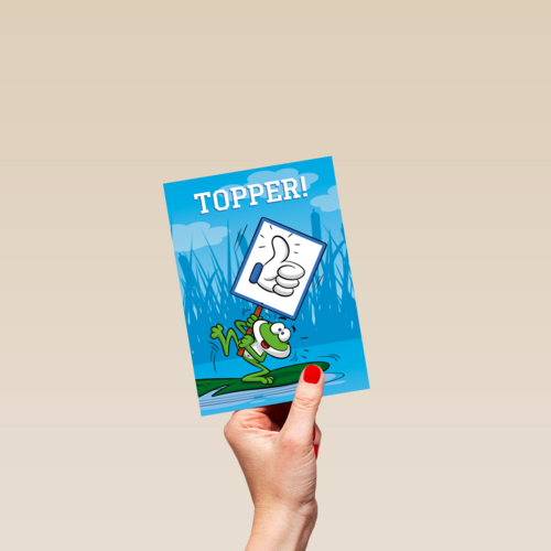 Bedanktkaart juf meester Kikker met topper