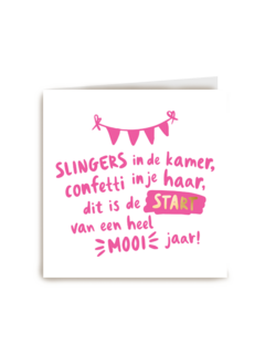 verjaardag kaart slingers in de kamer