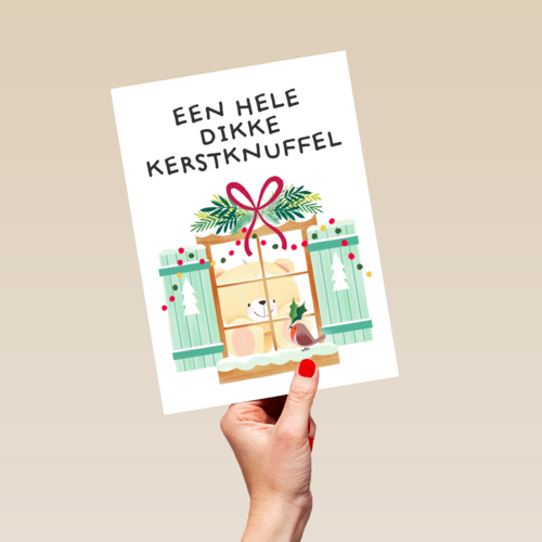 Kerstkaart hart onder de riem Een hele dikke kerstknuffel