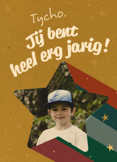 Verjaardagskaart kind heel erg jarig ster