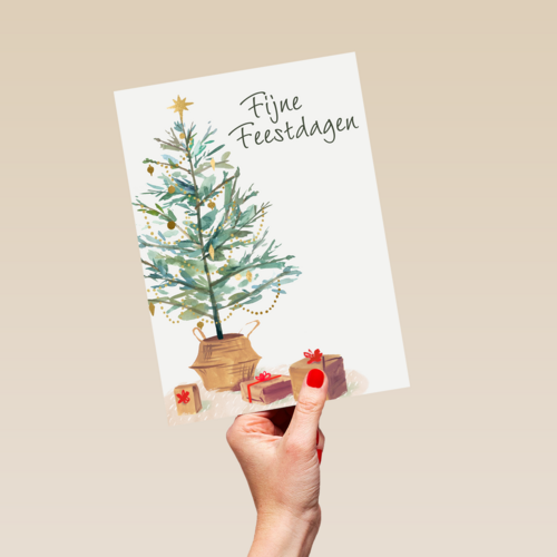 Kerstkaart klassiek kerstboom cadeautjes