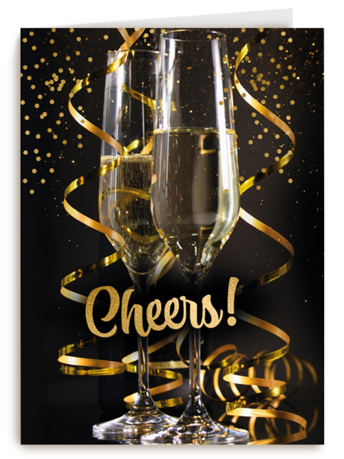 cheers with a glass champagne and confetti