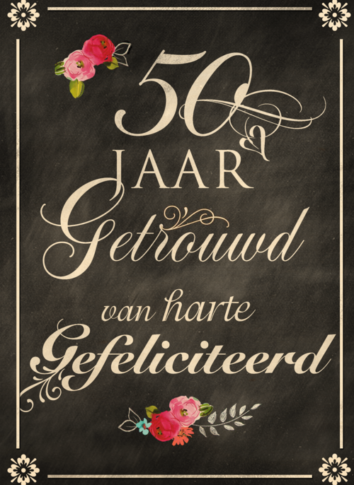 Houten Kaart Huwelijksjubileum | Houten Kaart Hallmark | Huwelijksjubileum | Schoolbord Vijftig Jaar Getrouwd