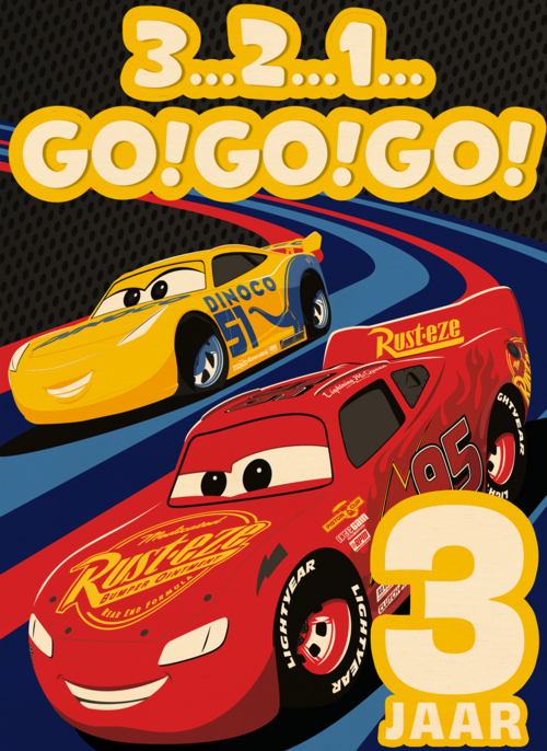 Cars verjaardagskaart bliksem McQueen 3 2 1 gogogo