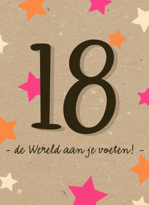 Verjaardagskaart 18 de wereld aan je voeten meisje vrouw