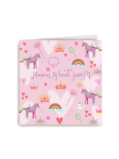 Verjaardagskaart roze met unicorns
