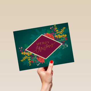 Kerstkaart merry christmas groen met rood
