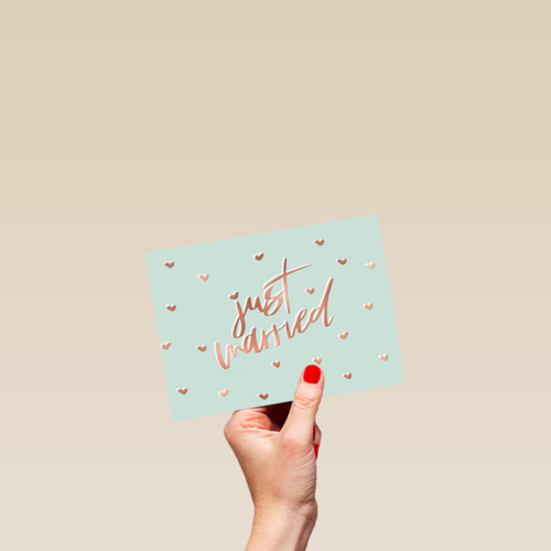 just married with metallic text