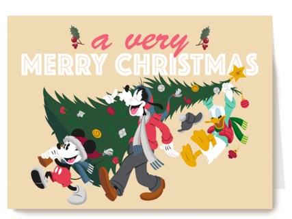 Kerstkaart Mickey Donald Goofy