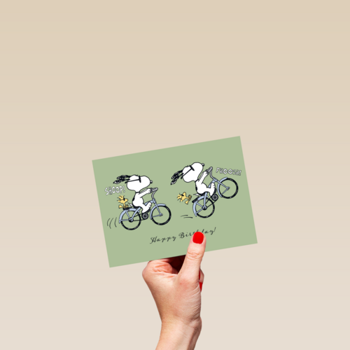 Snoopy verjaardagskaart fiets