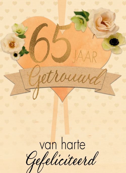 Houten Kaart Huwelijksjubileum | Houten Kaart Hallmark | Huwelijksjubileum | Huwelijkskaart 65 Jaar Getrouwd Hart Bloemen