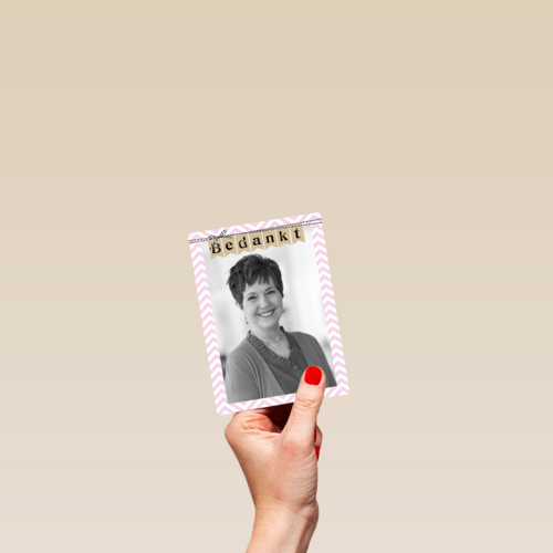 fotokaart bedankt roze rand met streep