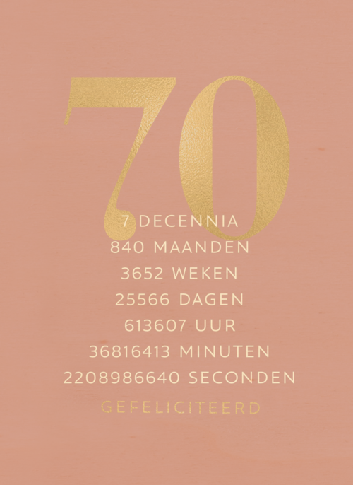Verjaardagskaart 70 roze gouden letters