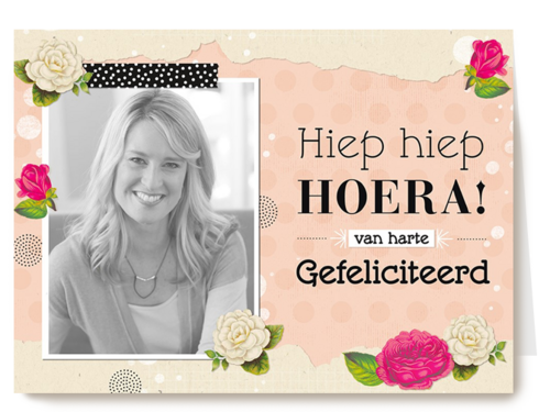 Verjaardagskaart Hallmark | Fotokaart Hiep Hiep Hoera Van Harte Gefeliciteerd Roosjes