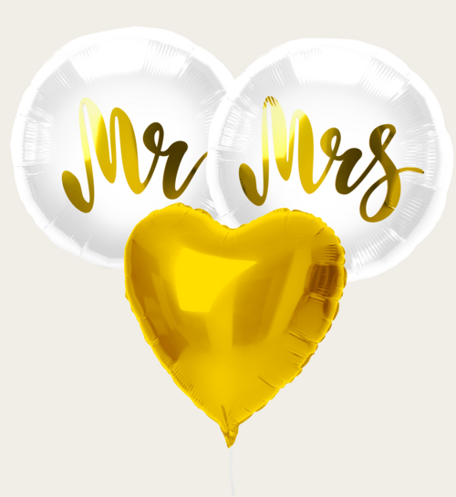 Ballonnentros Mr En Mrs Goud Wit