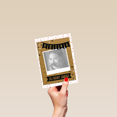fotokaart staand hoera jij bent jarig
