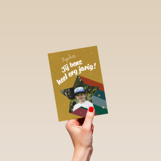 Verjaardagskaart kind heel erg jarig ster