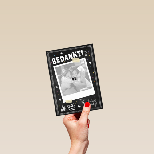 fotokaart krijtbord zwart wit bedankt