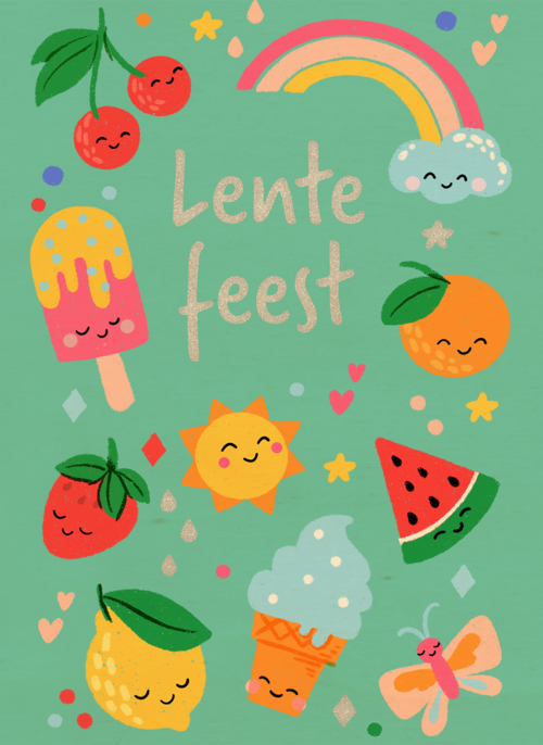 Houten Kaart Lentefeest | Houten Kaart Hallmark | Lentefeest | Lentefeest Fruit Regenboog