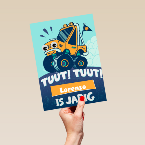 Verjaardagskaart megatruck tuut tuut