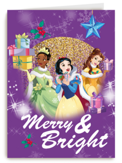 Kerstkaart Disney prinsessen Merry and bright