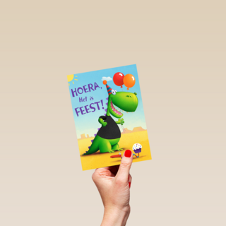 t rex hoera het is feest kaart