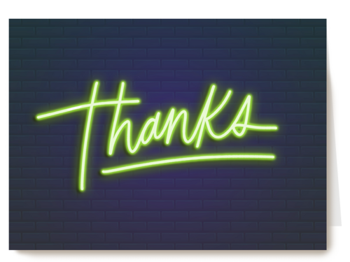 bedankt kaart thanks in neon letters