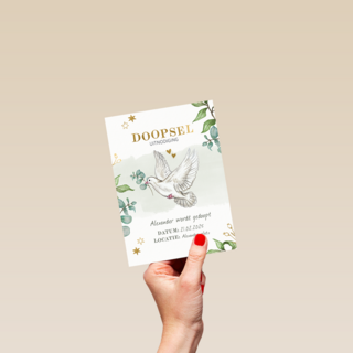 Doopsel uitnodiging duif groen