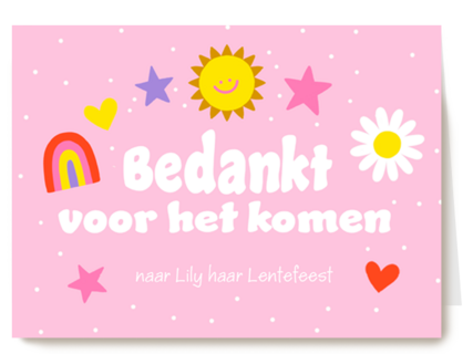Bedankt voor het komen naar mijn lentefeest
