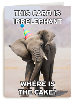 verjaardag kaart grappig this card is irrelephant