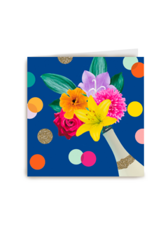 Felicitatiekaart champagne met bloemen