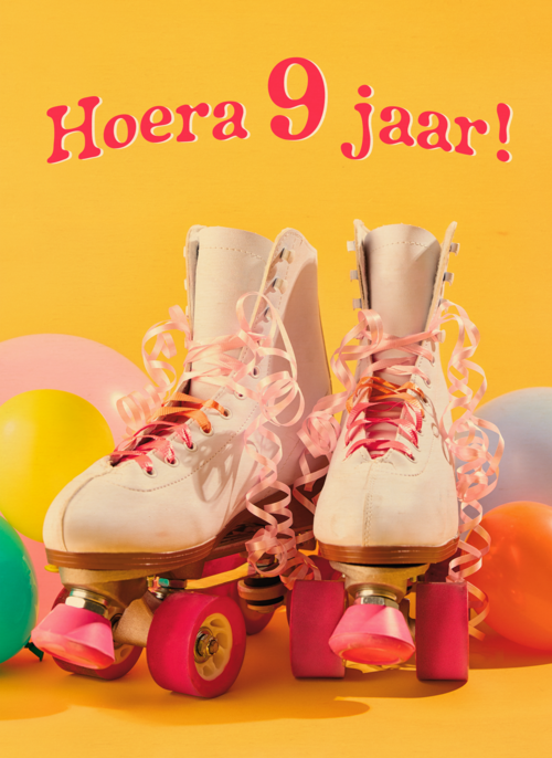 Houten Kaart Verjaardagskaarten | Hoera 9 Jaar Rolschaatsen