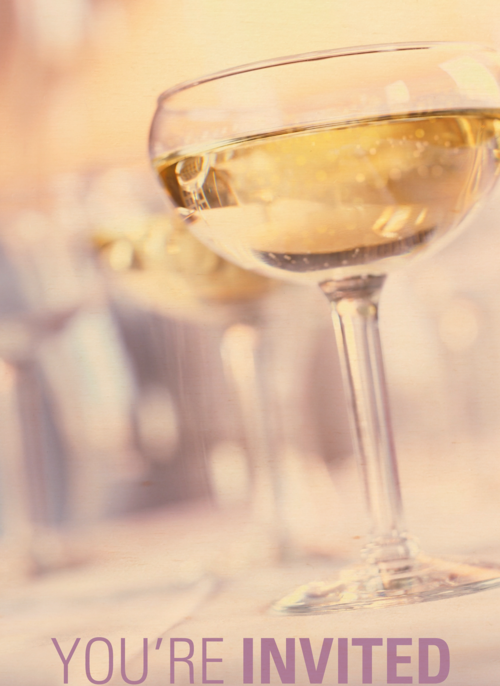 Houten Kaart Jubileum Verjaardagsfeest Housewarming Uitnodiging Opening Zaak Feest Huwelijksjubileum | Glazen Witte Wijn Jubileum