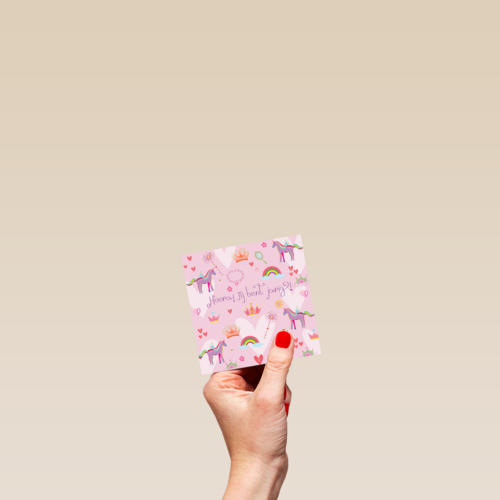 Verjaardagskaart roze met unicorns