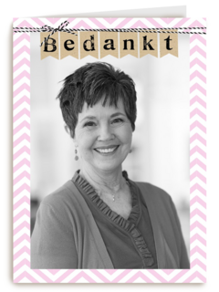 fotokaart bedankt roze rand met streep
