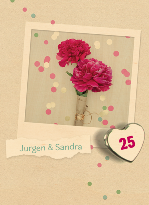 Houten Kaart Huwelijksjubileum | Houten Kaart Hallmark | Huwelijksjubileum | Polaroid Met Roos