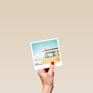 Zomerkaart busje met surfboard Polaroid